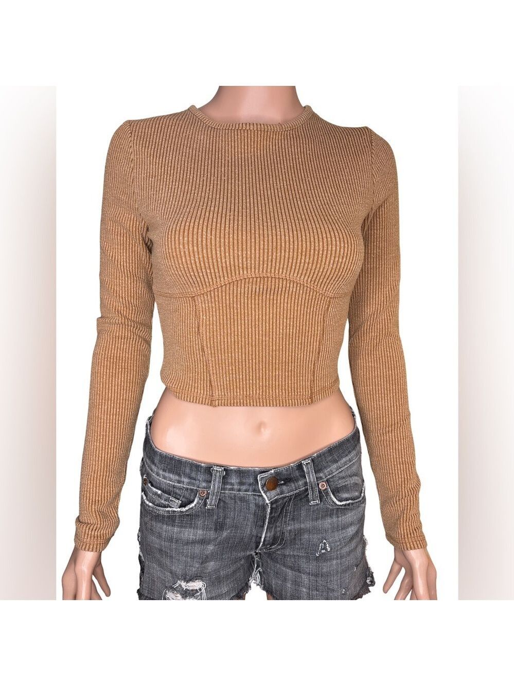 Wild Fable Ribbed Brown Long Sleeve Crop Top (3 for $12 item)